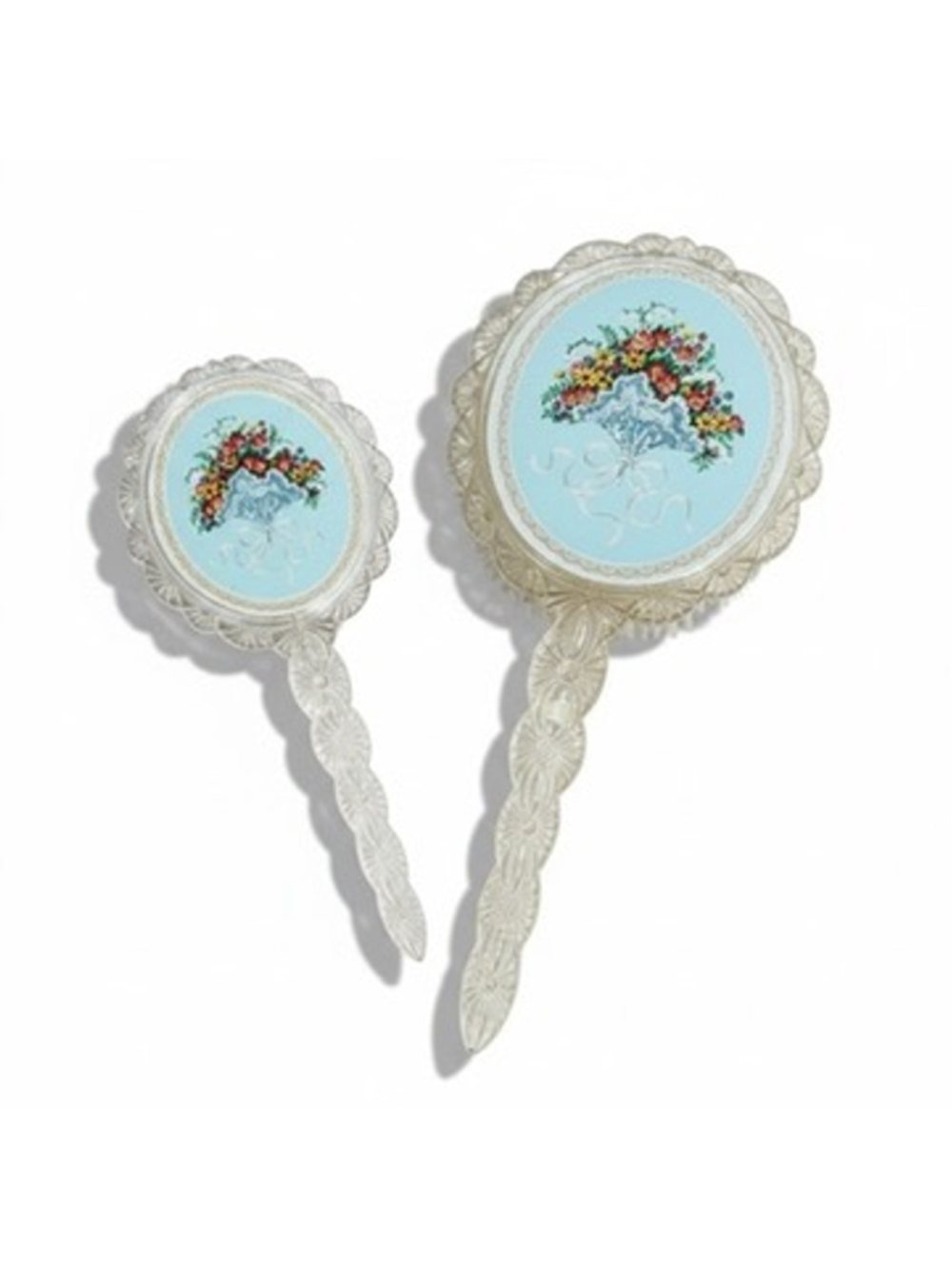 Vintage Floral Hand Mirror & Brush Vanity Set Shabby Chic Cottagecore Decor 70s